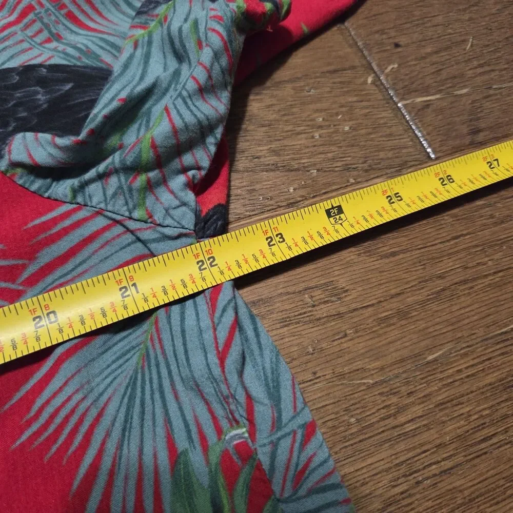 VTG Paradise Found Magnum PI Hawaiian Shirt Red Parrot Print Tom Selleck Mens M